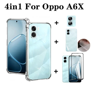 4IN1 Trọn Bộ Cho Oppo A6X, A6pro, A5pro, A5, A3, A3X Ốp Lưng Trong Suốt + Kính Cường Lực + Ống Kính Máy Ảnh + Bảo Vệ Mặt Sau, Bảo Vệ Toàn Diện Tối Giản