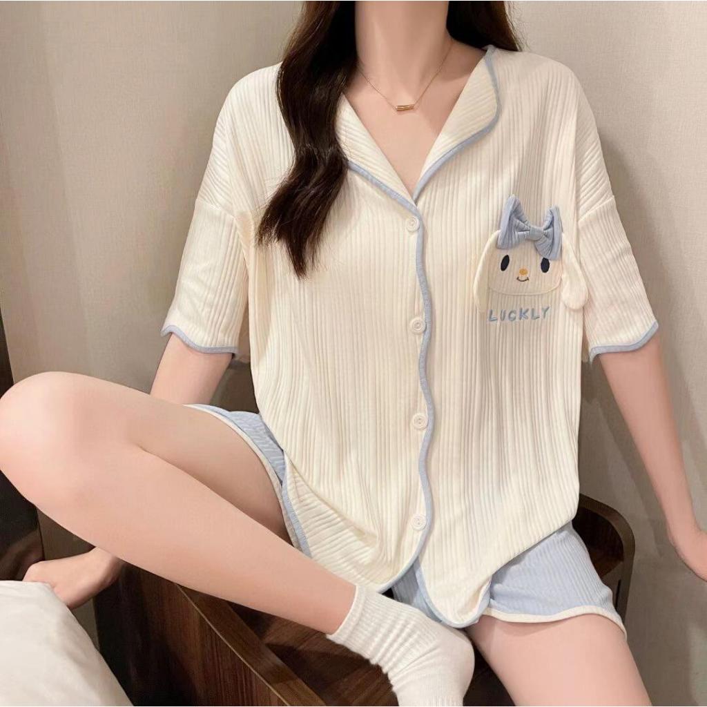 【Cotton 100%】Bộ đồ ngủ mặc nhà tay ngắn quần ngắn chất liệu mỏng mùa hè - Đồ ngủ ngọt ngào phong cách học sinh