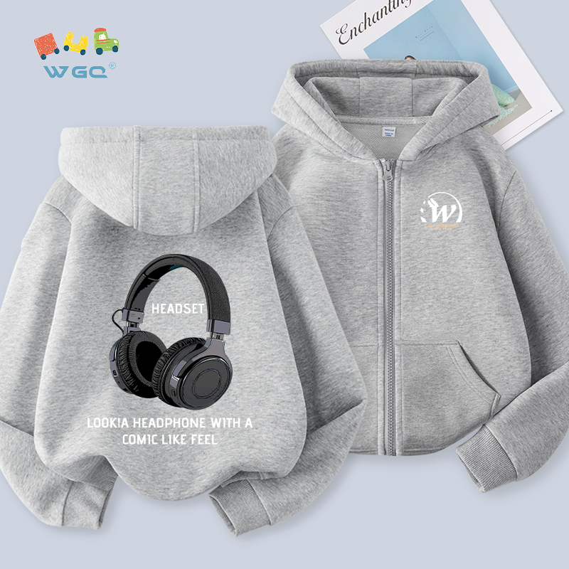 W.G.Q Áo Hoodie bé trai , mùa xuân thu phong cách mỏng, mềm mại thoải mái thời trang phù hợp với in tai nghe
