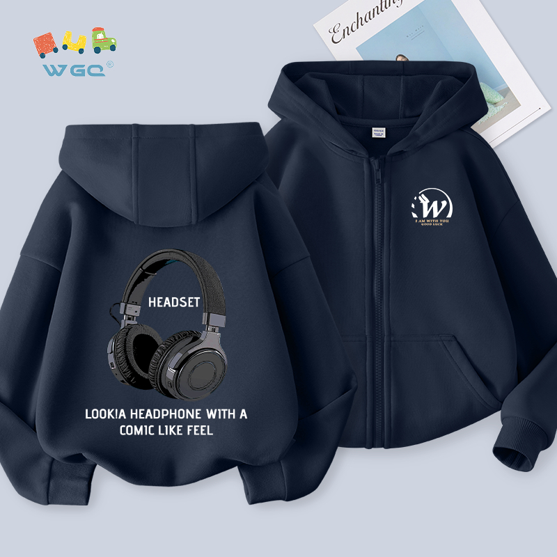 W.G.Q Áo Hoodie bé trai , mùa xuân thu phong cách mỏng, mềm mại thoải mái thời trang phù hợp với in tai nghe