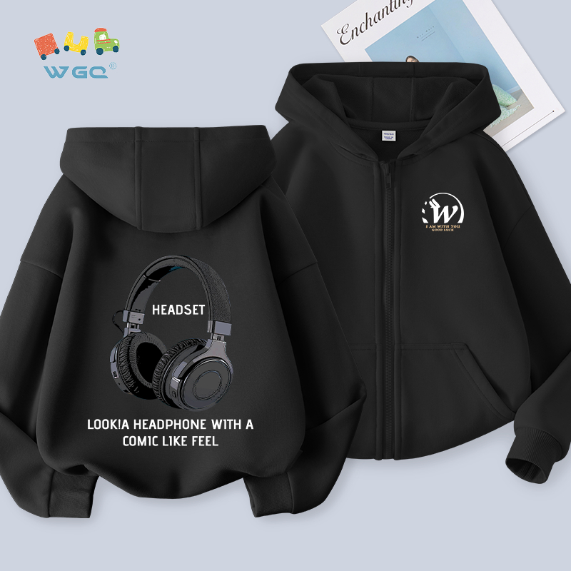 W.G.Q Áo Hoodie bé trai , mùa xuân thu phong cách mỏng, mềm mại thoải mái thời trang phù hợp với in tai nghe