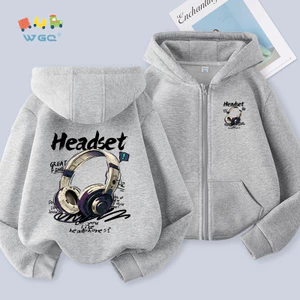 W.G.Q Áo Hoodie bé trai , phong cách mỏng mùa xuân thu , thoải mái thông thường với in tai nghe hợp thời trang