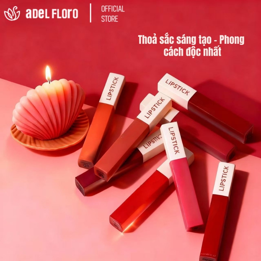 💋【Adel Floro】Son Lì Mịn Nhung  - Bám Môi 12H Chống Nước, Công Thức Dưỡng Ẩm Sâu Cho Môi Căng Mọng
