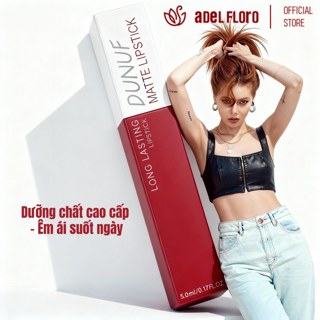 💋【Adel Floro】Son Lì Mịn Nhung  - Bám Môi 12H Chống Nước, Công Thức Dưỡng Ẩm Sâu Cho Môi Căng Mọng