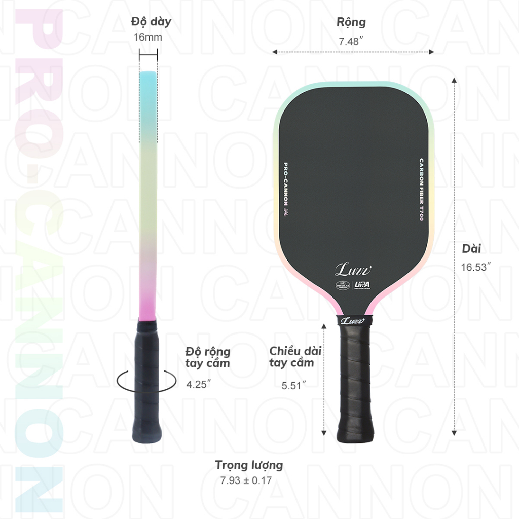 Vợt Pickleball Carbon T700 Luzz CANDY Cannon Bề Mặt Chống Trượt Thermoformed | BigBuy360 - bigbuy360.vn