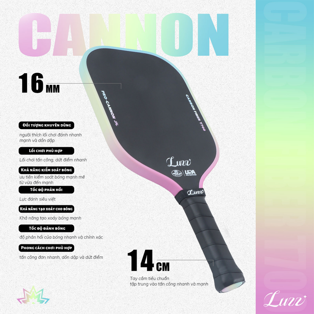 Vợt Pickleball Carbon T700 Luzz CANDY Cannon Bề Mặt Chống Trượt Thermoformed | BigBuy360 - bigbuy360.vn