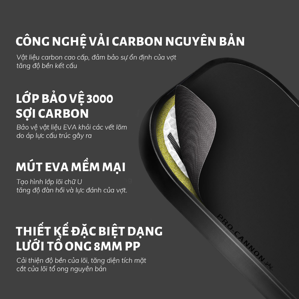 Vợt Pickleball LUZZ  Cannon Paddle T700 Bề Mặt Ma Sát Carbon  Đúc Nhiệt | BigBuy360 - bigbuy360.vn