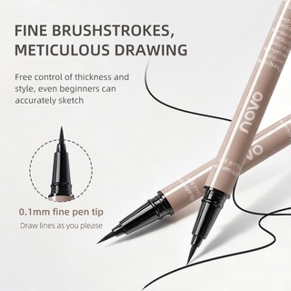 NOVO 2 Màu Slimline Bút Kẻ Mắt Cực Đẹp Lâu Dài Chống Thấm Nước Chống Thấm Nước Chống Ẩm Silkworm Bút Kẻ Mắt Chất Lỏng NO.9171