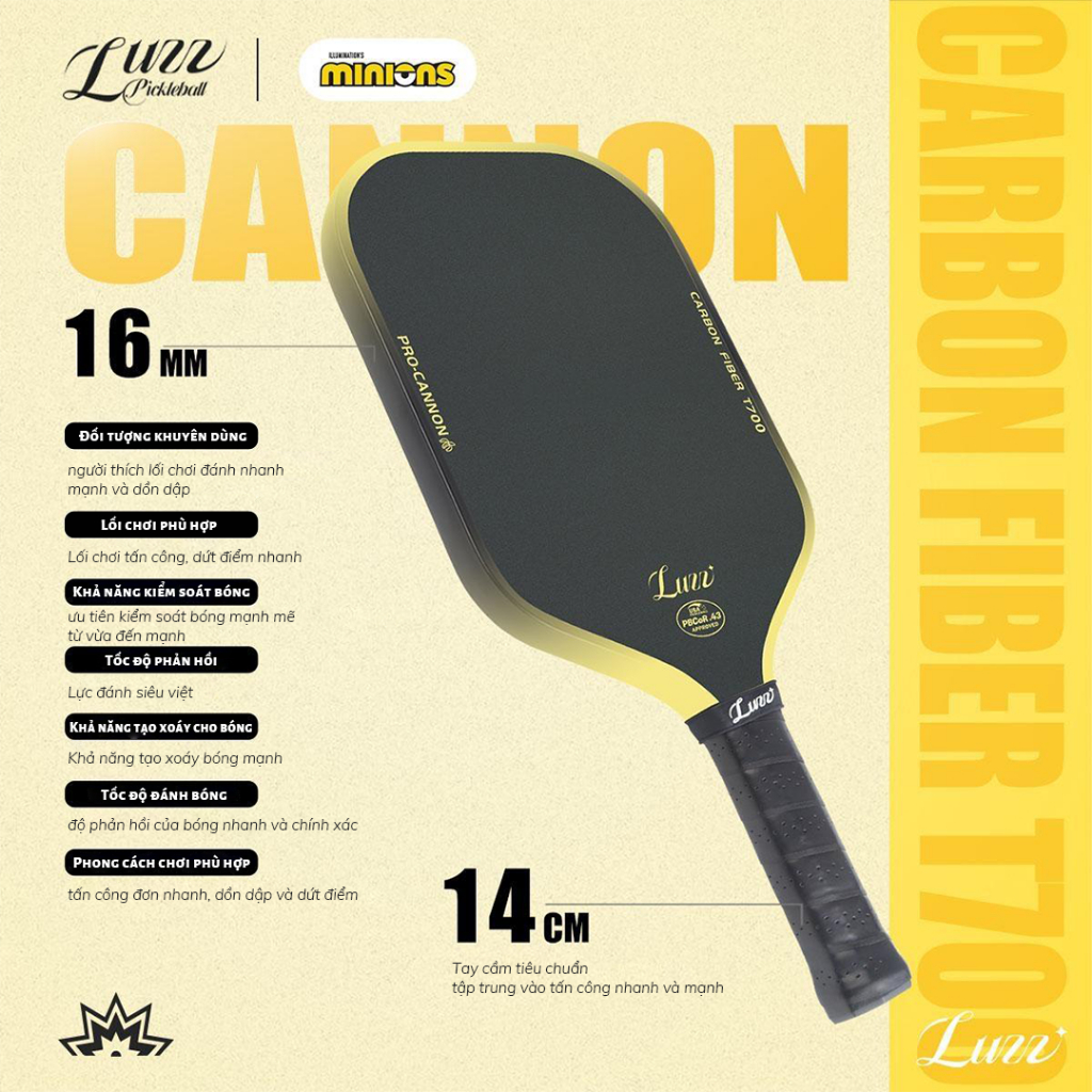 LUZZ Vợt Pickleball Minions Cannon Paddle T700 Bề Mặt Ma Sát Carbon | Đúc Nhiệt | BigBuy360 - bigbuy360.vn