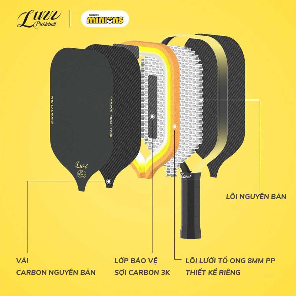 LUZZ Vợt Pickleball Minions Cannon Paddle T700 Bề Mặt Ma Sát Carbon | Đúc Nhiệt | BigBuy360 - bigbuy360.vn