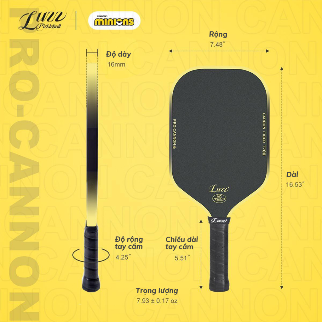 LUZZ Vợt Pickleball Minions Cannon Paddle T700 Bề Mặt Ma Sát Carbon | Đúc Nhiệt | BigBuy360 - bigbuy360.vn