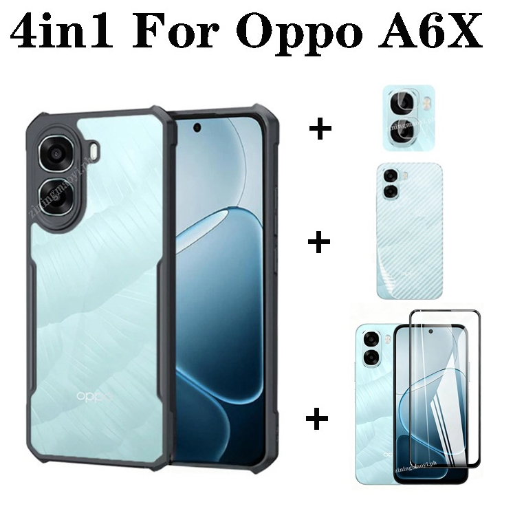 Ốp điện thoại lưỡi chống sốc 4in1 OPPO A6X cho OPPO A6Pro A5X A5 A5i A3X Kính cường lực + Ống kính máy ảnh + Phim mặt sau, Bảo hiểm toàn diện tối ưu
