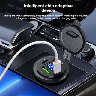 Ổ cắm sạc ô tô 83W Dual Type-C & Dual USB 4 cổng Ổ cắm sạc nhanh chống nước với Vôn kế 12V / 24V cho ô tô Thuyền xe máy