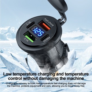 Ổ cắm sạc ô tô 83W Dual Type-C & Dual USB 4 cổng Ổ cắm sạc nhanh chống nước với Vôn kế 12V / 24V cho ô tô Thuyền xe máy
