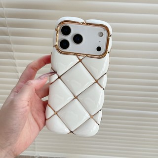 Ốp Điện Thoại Kẻ Sọc 3D Mạ Điện Sang Trọng Vàng Trắng Cho iPhone 17Promax 15Promax 12 13 14 16 Pro Max Silicon Mềm Chống Sốc Điện Thoại Di Động Nữ
