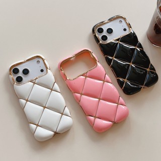 Ốp Điện Thoại Kẻ Sọc 3D Mạ Điện Sang Trọng Vàng Trắng Cho iPhone 17Promax 15Promax 12 13 14 16 Pro Max Silicon Mềm Chống Sốc Điện Thoại Di Động Nữ