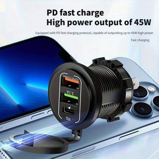 Ổ cắm sạc ô tô 83W Dual Type-C & Dual USB 4 cổng Ổ cắm sạc nhanh chống nước với Vôn kế 12V / 24V cho ô tô Thuyền xe máy