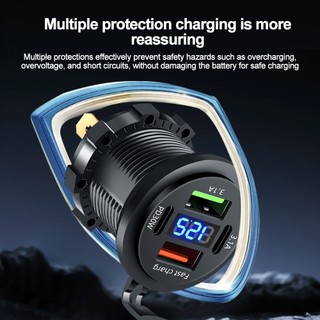 Ổ cắm sạc ô tô 83W Dual Type-C & Dual USB 4 cổng Ổ cắm sạc nhanh chống nước với Vôn kế 12V / 24V cho ô tô Thuyền xe máy