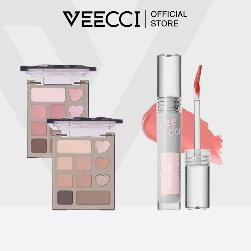 [Vo Ha Linh x VEECCI] Bảng Phấn Mắt 10 Màu MiNi 4.2g+Son Bóng Dạng Nước Hiệu ứng Gương Loại B 2g
