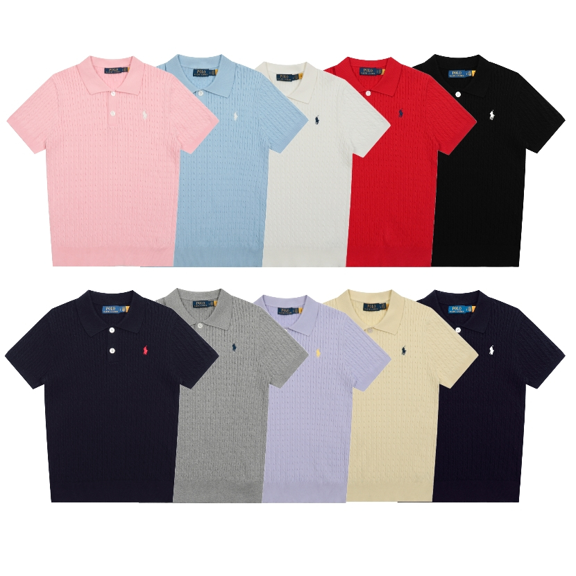 Cổ điển cơ bản Polo tay ngắn mỏng dệt kim phù hợp với bốn mùa