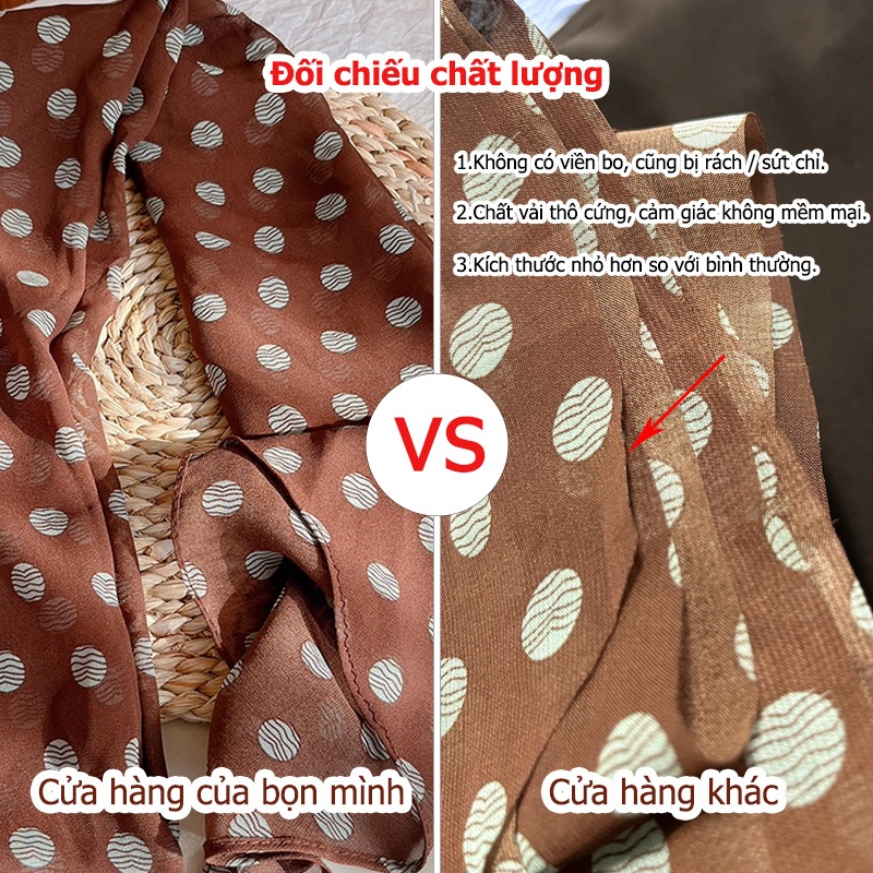 Khăn lụa chấm bi màu nâu phong cách Hàn Quốc, chất lượng cao dành cho nữ