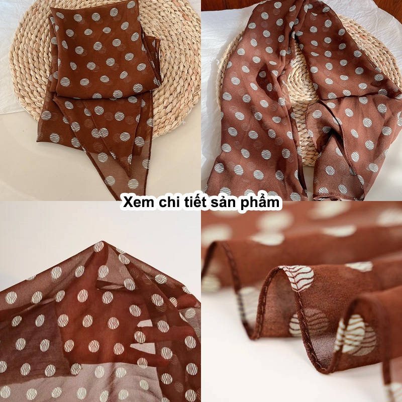Khăn lụa chấm bi màu nâu phong cách Hàn Quốc, chất lượng cao dành cho nữ