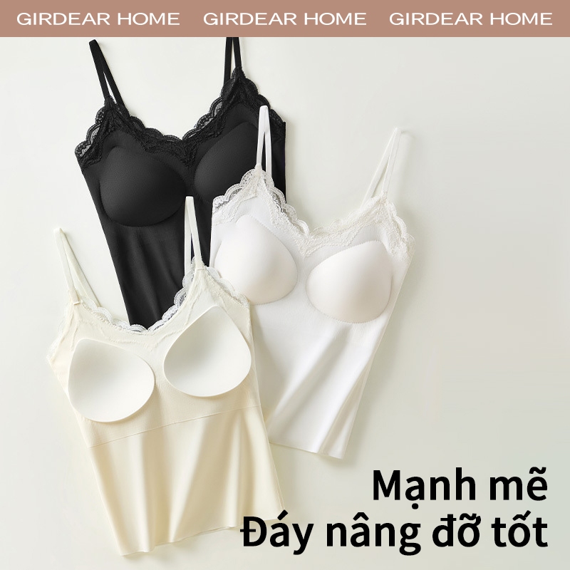 Girdear Home áo cổ yếm Nhà Nữ Ice Silk Ren Camisole Có Miếng Lót Ngực Cô Gái Mùa Hè Thoải Mái Áo Không Tay,GH61