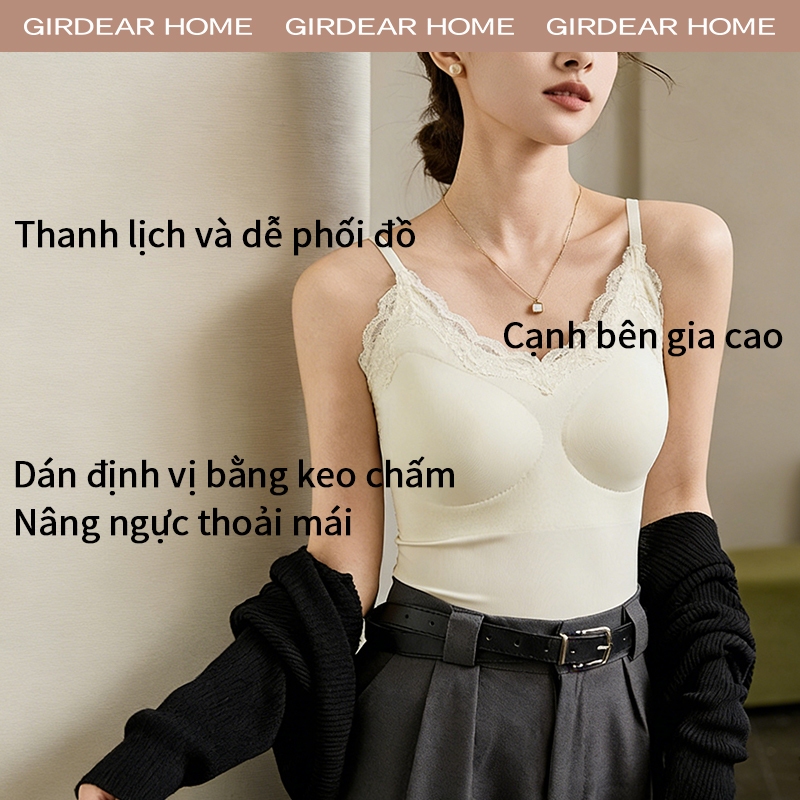 Girdear Home áo cổ yếm Nhà Nữ Ice Silk Ren Camisole Có Miếng Lót Ngực Cô Gái Mùa Hè Thoải Mái Áo Không Tay,GH61