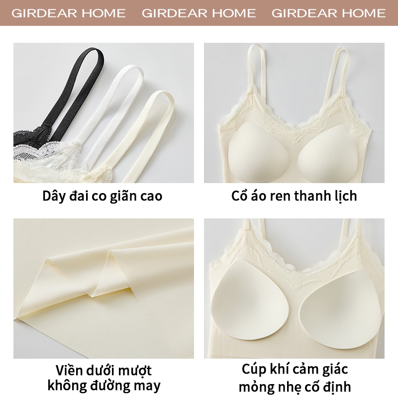 Girdear Home áo cổ yếm Nhà Nữ Ice Silk Ren Camisole Có Miếng Lót Ngực Cô Gái Mùa Hè Thoải Mái Áo Không Tay,GH61