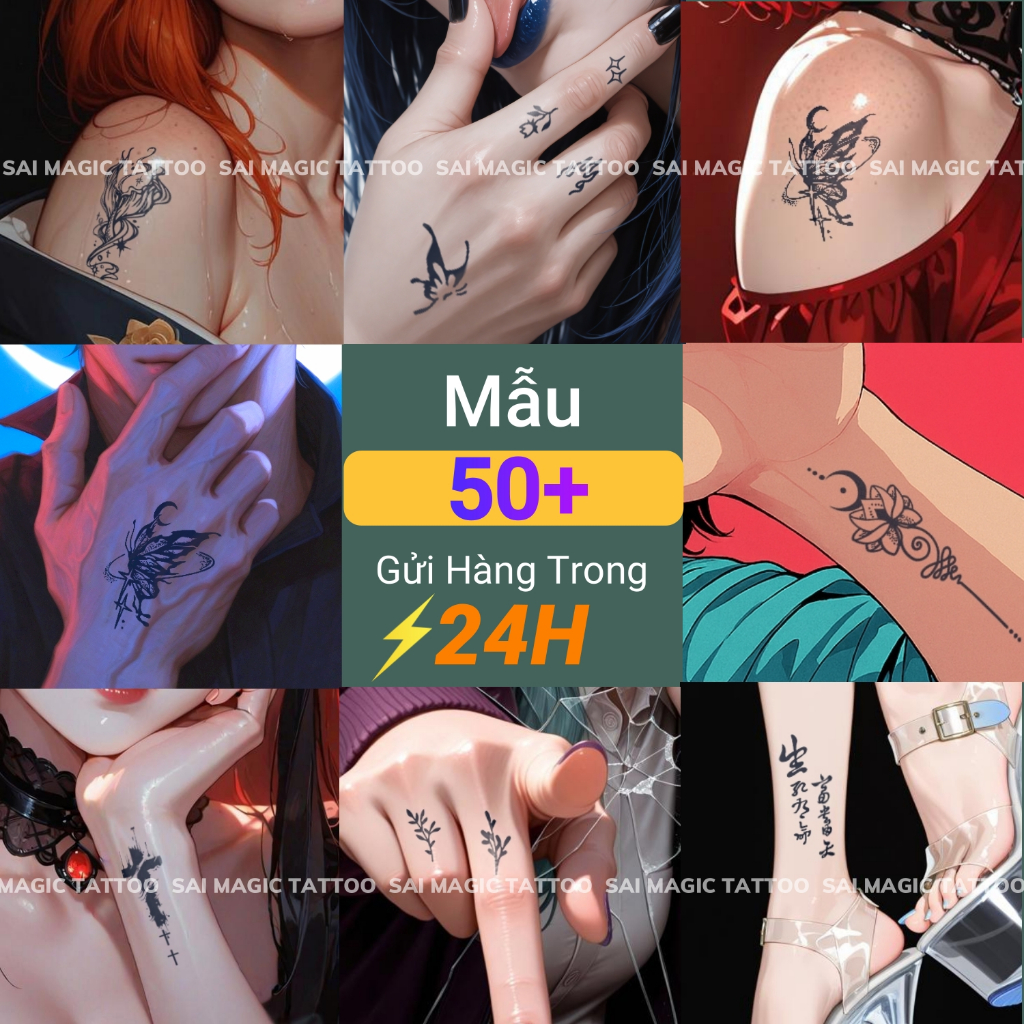 SAI MAGIC TATTOO Hình Dán Xăm Tạm Thời Mini Xinh Xắn Chống Nước Lâu Trôi 1-2 Tuần 50 Mẫu Nhẹ Nhàng Dễ Dán