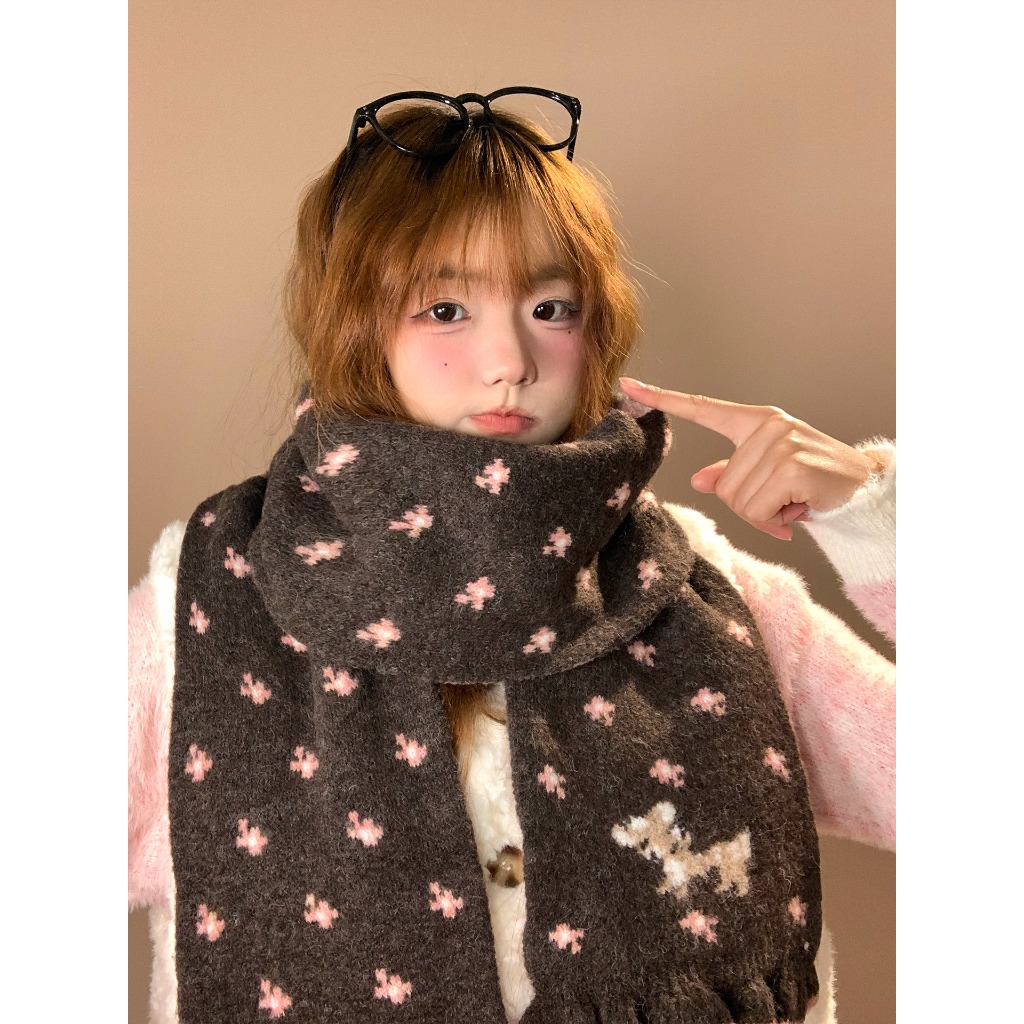 Khăn len jacquard dệt kim họa tiết hoạt hình dễ thương cho thu đông, preppy và thời trang | BigBuy360 - bigbuy360.vn