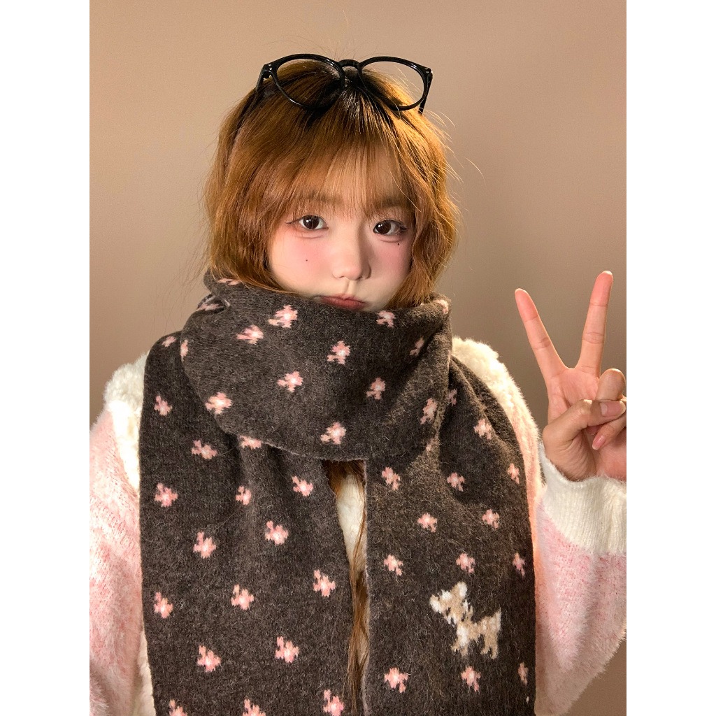 Khăn len jacquard dệt kim họa tiết hoạt hình dễ thương cho thu đông, preppy và thời trang | BigBuy360 - bigbuy360.vn