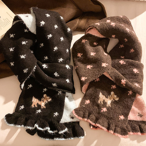 Khăn len jacquard dệt kim họa tiết hoạt hình dễ thương cho thu đông, preppy và thời trang | BigBuy360 - bigbuy360.vn