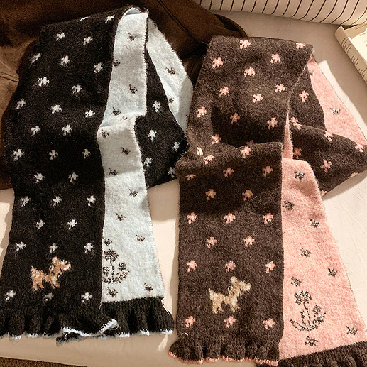 Khăn len jacquard dệt kim họa tiết hoạt hình dễ thương cho thu đông, preppy và thời trang | BigBuy360 - bigbuy360.vn