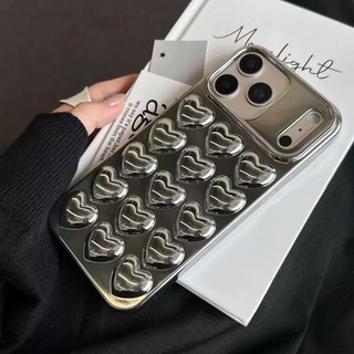 Ốp Điện Thoại Trái Tim Tình Yêu 3D Mạ Bạc Hàn Quốc Cho iPhone 17Promax 16Promax 11 12 13 14 15 Pro Max 16Plus Silicon Mềm Nữ Vỏ Điện Thoại Di Động