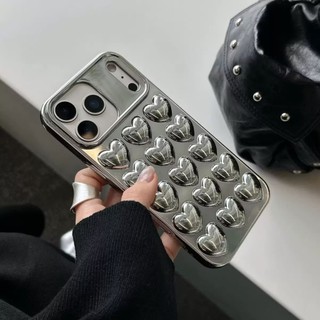 Ốp Điện Thoại Trái Tim Tình Yêu 3D Mạ Bạc Hàn Quốc Cho iPhone 17Promax 16Promax 11 12 13 14 15 Pro Max 16Plus Silicon Mềm Nữ Vỏ Điện Thoại Di Động