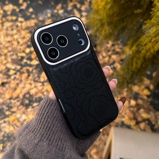 Ống kính kim loại mạ sang trọng Vỏ điện thoại hoa trà bằng da cam cho iPhone 17Promax 16Promax 12 13 14 15 pro max Vỏ chống sốc chống vân tay Vỏ nữ tính