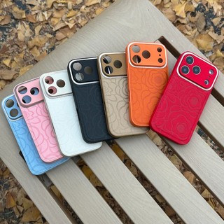 Ống kính kim loại mạ sang trọng Vỏ điện thoại hoa trà bằng da cam cho iPhone 17Promax 16Promax 12 13 14 15 pro max Vỏ chống sốc chống vân tay Vỏ nữ tính