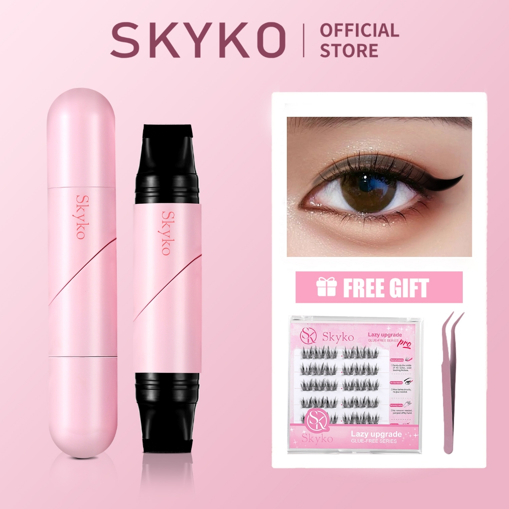 SKYKO Bút kẻ mắt hai đầu Tem kẻ mắt phong cách trái tim chống nước 2 màu
