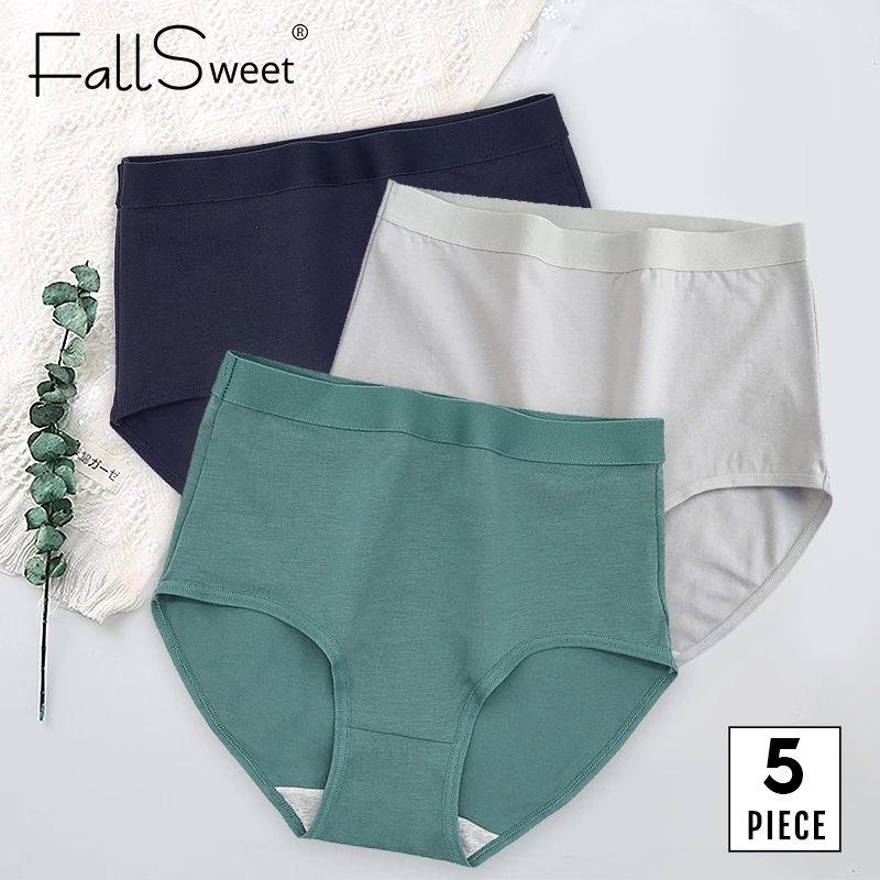 FallSweet 5 Cái Quần Lót Nữ Cao Cấp Quần Lót Cotton Màu Trơn Thoải Mái Quần Lót Plus Kích Thước Đồ Lót M-XXXL