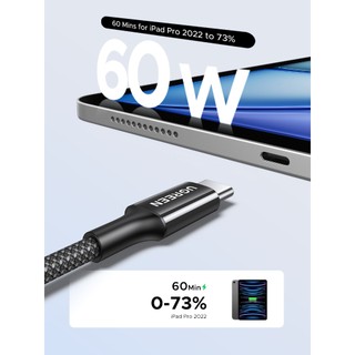 Cáp sạc nhanh Ugreen 60W USB-C sang USB-C bện nylon