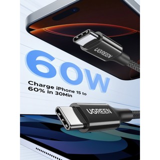 Cáp sạc nhanh Ugreen 60W USB-C sang USB-C bện nylon