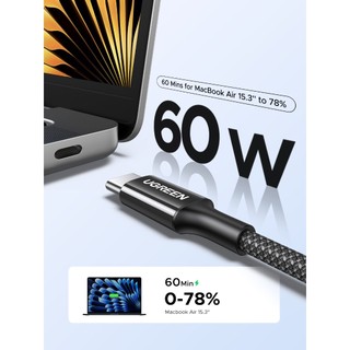 Cáp sạc nhanh Ugreen 60W USB-C sang USB-C bện nylon