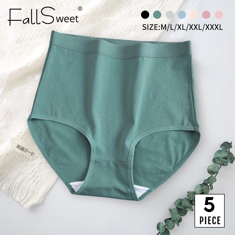 5 Cái Quần Lót Cotton FallSweet Nữ Eo Cao Thoải Mái Màu Trơn Plus Size M-XXXL