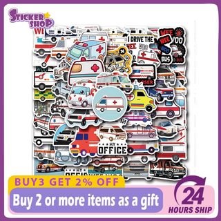 56 Chiếc Hoạt Hình Xe Cứu Thương Xe Graffiti Dán Chống Nước Hành Lý Laptop Xe Tay Ga DIY Miếng Dán