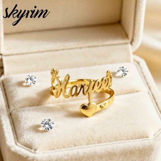 Skyrim Tên Trái Tim Nhẫn Tùy Chỉnh Nữ Có Thể Điều Chỉnh Thép Không Gỉ Cá Tính Biển Tên Cưới Tùy Chỉnh Trang Sức Quà Tặng