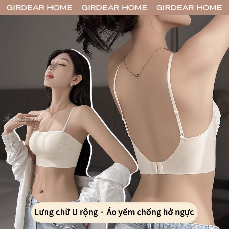 Girdear Home thoáng khí áo lót Áo Bra Bandeau Mùa Hè Mỏng Đường May Liền Push Up Dây Spaghetti Dành Cho Ngực Nhỏ, Áo Cami Liền Thân Dạng Ống,GH64