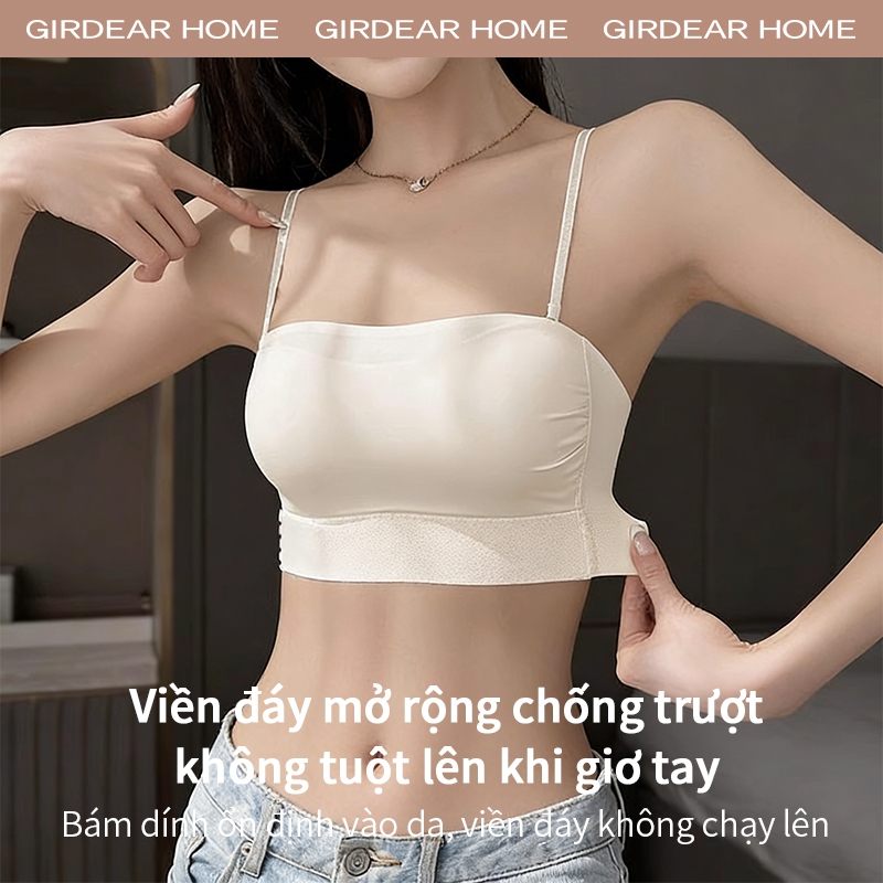 Girdear Home thoáng khí áo lót Áo Bra Bandeau Mùa Hè Mỏng Đường May Liền Push Up Dây Spaghetti Dành Cho Ngực Nhỏ, Áo Cami Liền Thân Dạng Ống,GH64