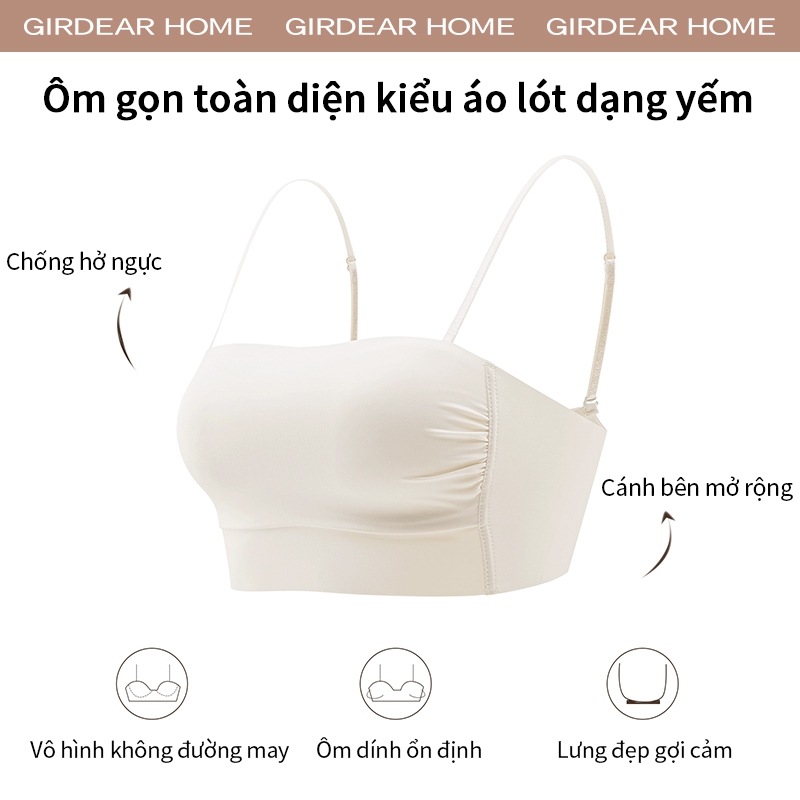Girdear Home thoáng khí áo lót Áo Bra Bandeau Mùa Hè Mỏng Đường May Liền Push Up Dây Spaghetti Dành Cho Ngực Nhỏ, Áo Cami Liền Thân Dạng Ống,GH64