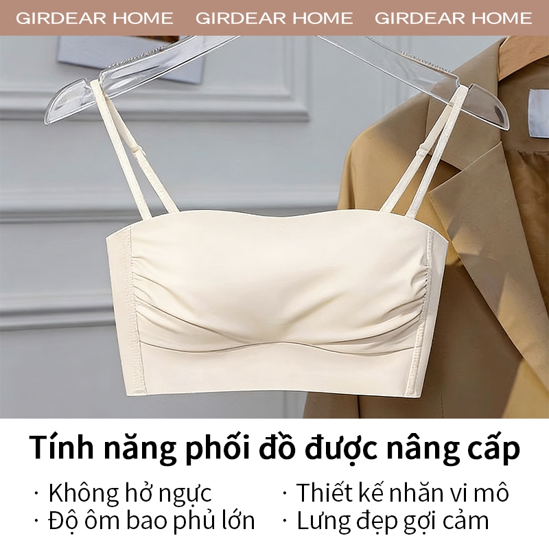Girdear Home thoáng khí áo lót Áo Bra Bandeau Mùa Hè Mỏng Đường May Liền Push Up Dây Spaghetti Dành Cho Ngực Nhỏ, Áo Cami Liền Thân Dạng Ống,GH64